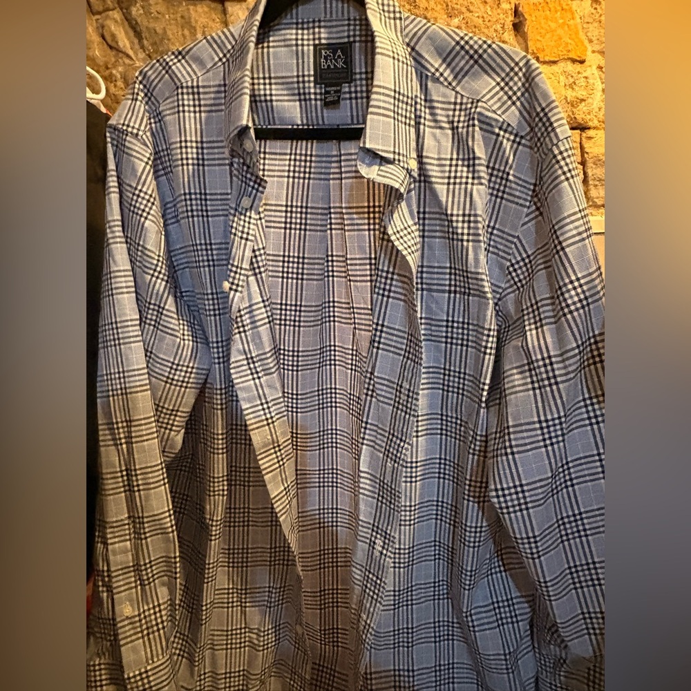 Jos. A. Bank Blue and White Checkered Traveler Shirt